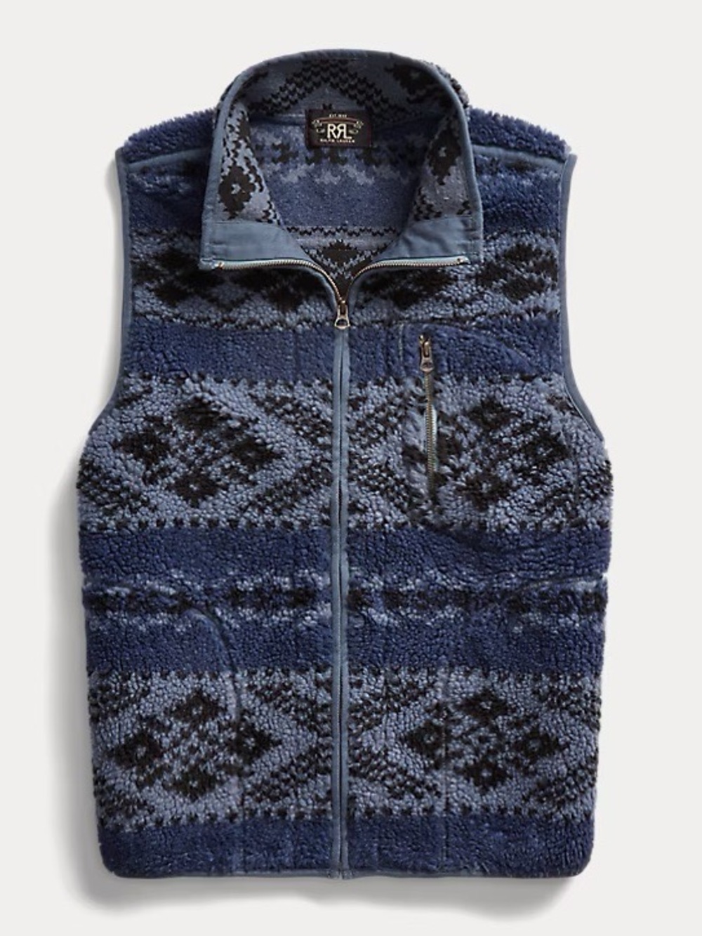 Men’s Ralph Lauren RRL Double RL Fair Isle Fleece Gillet in Blue XL Xlnt cond